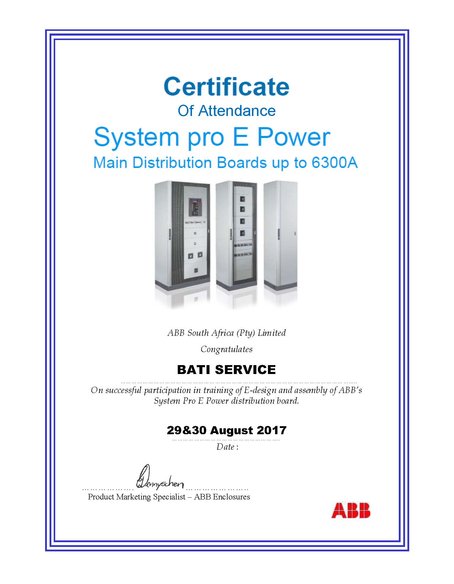 Certification of Attendance System pro E Power