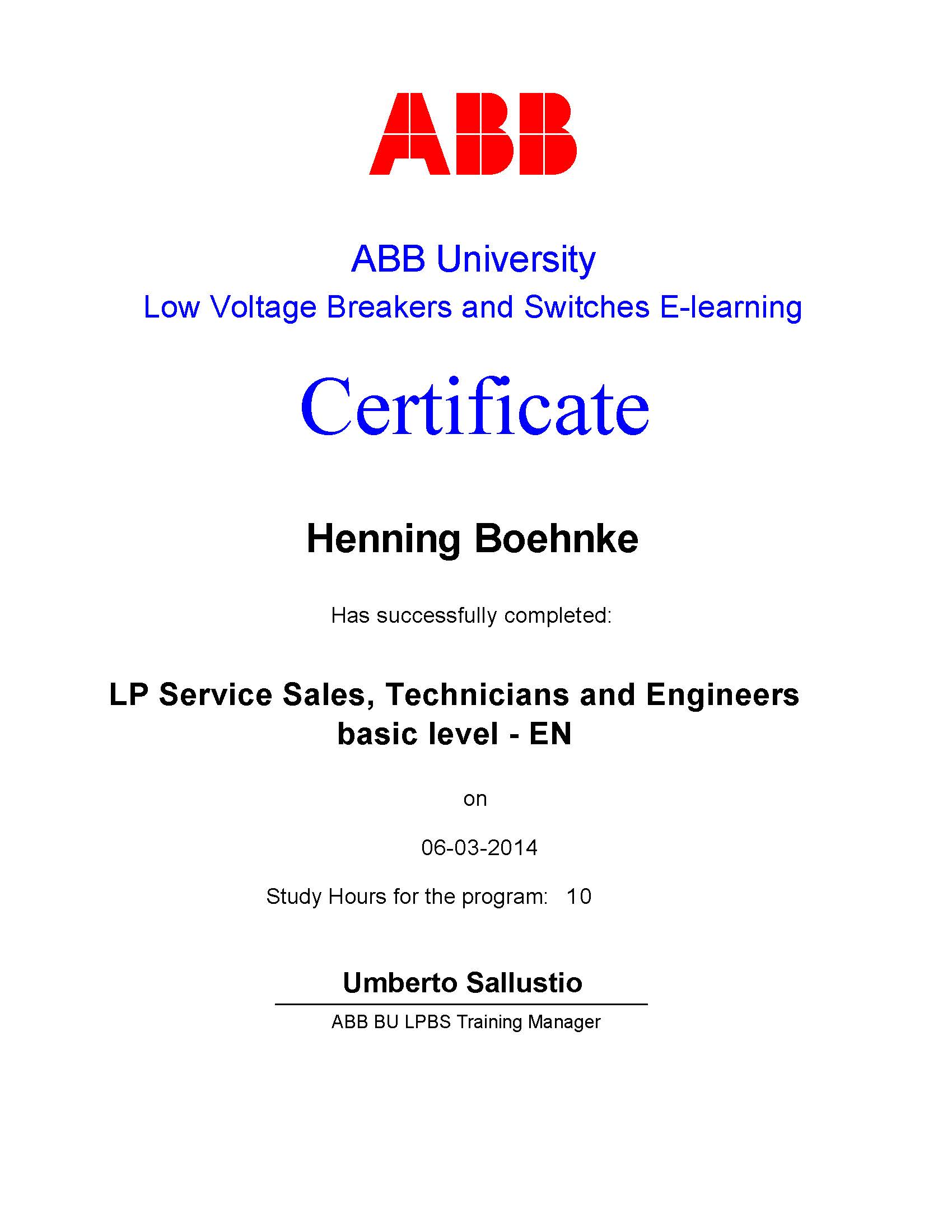 LP Service Sales, Technicians and Engineers Basic Level